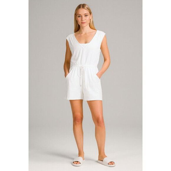Lululemon Pants - Lululemon French Terry V Neck Romper White Adjustable Waistband - Size 10